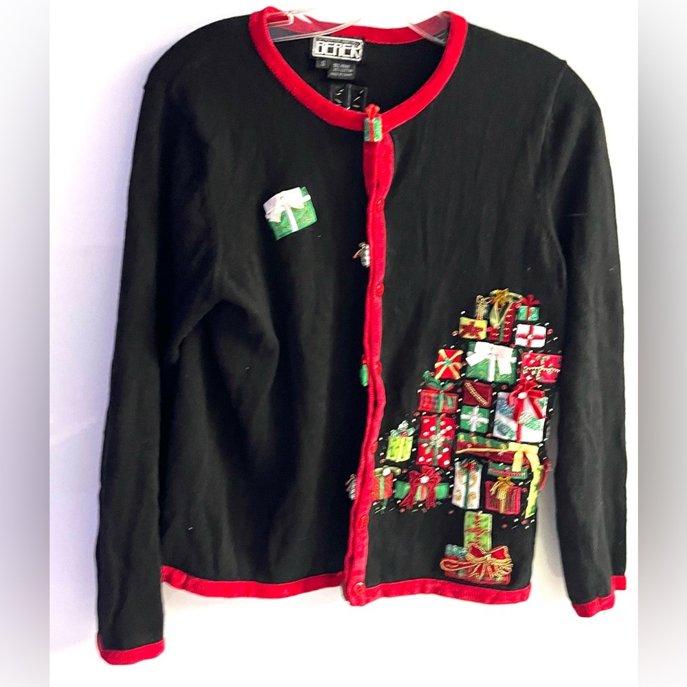 Berek 2 Vintage Christmas Packages Beaded Embroidered Cardigan Sweater